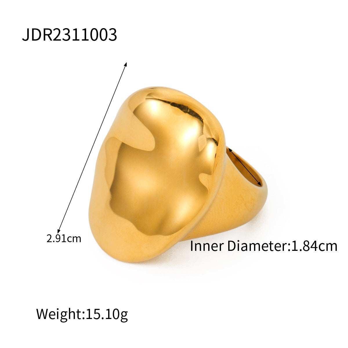 Fashionable Non-fading 18K Gold Stainless Steel Glossy Ring