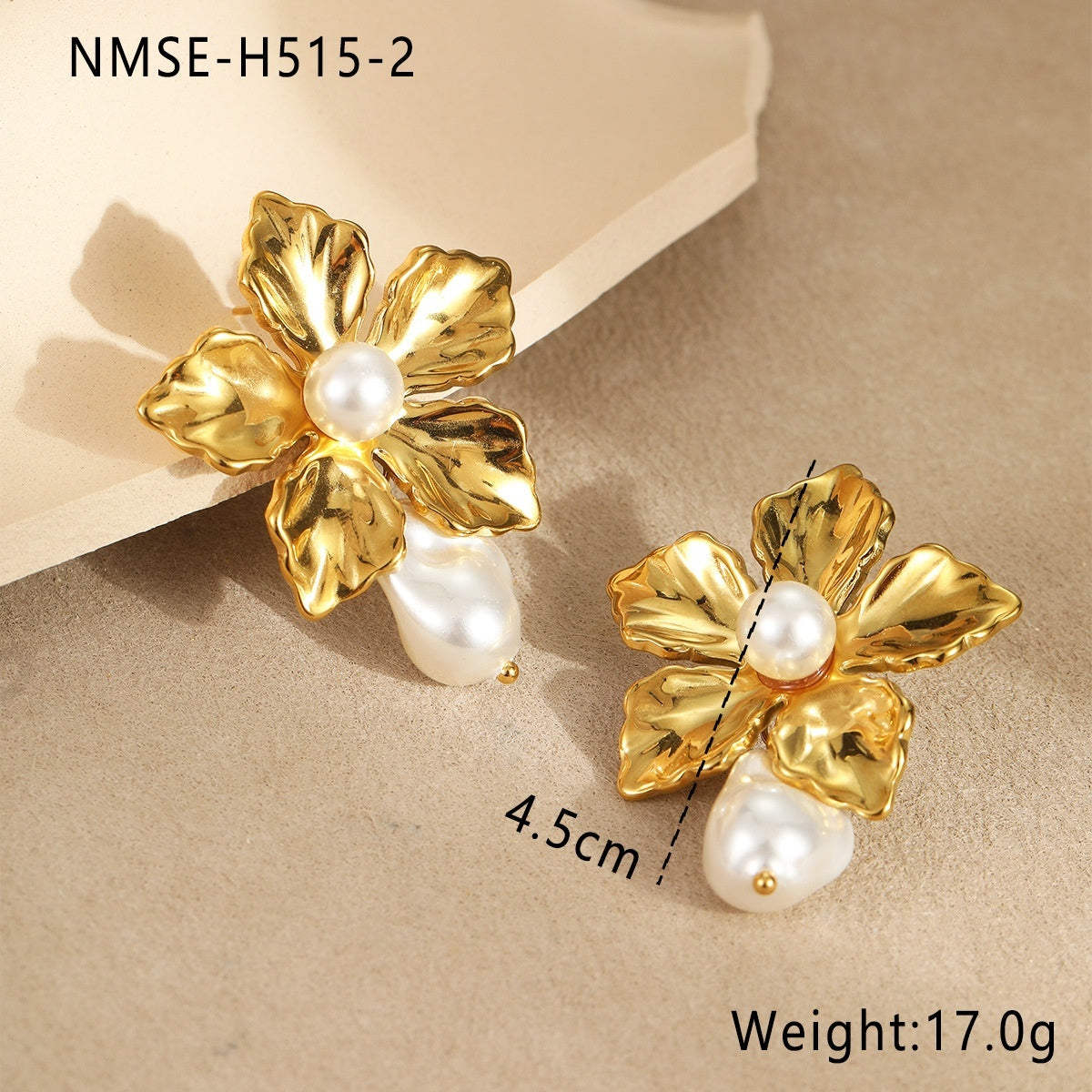 Retro Baroque Pearl Flower Stainless Steel 18K Gold Earrings Advanced