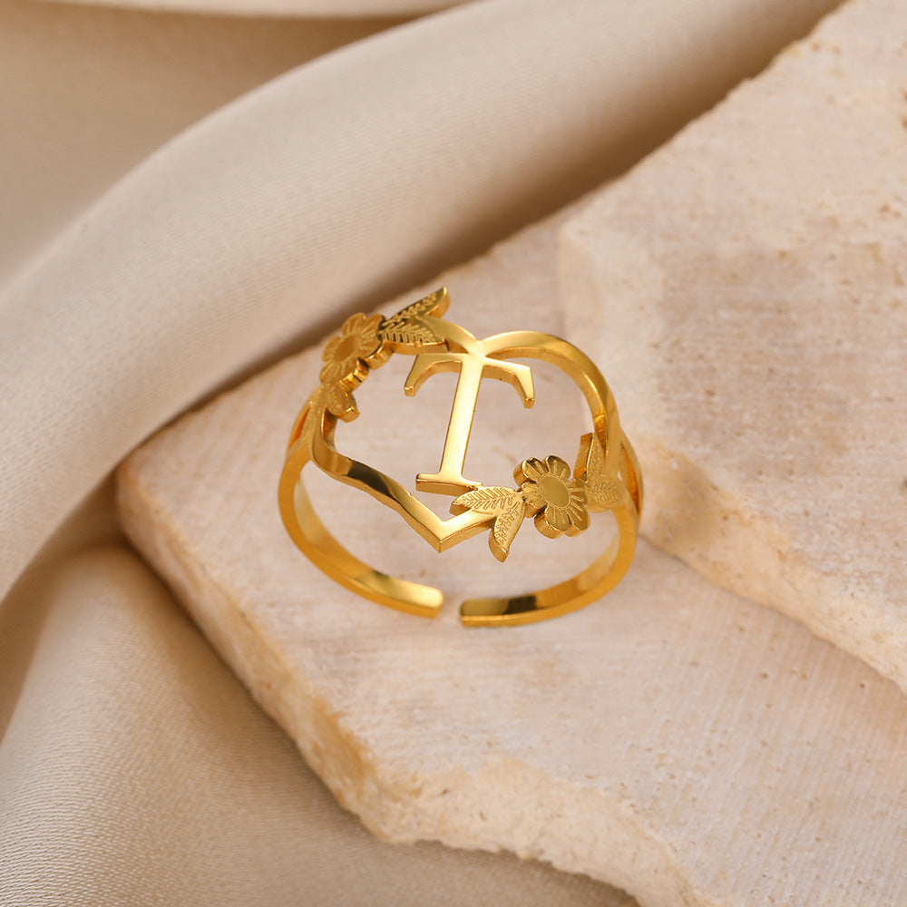 Heart-shaped Letter Ring