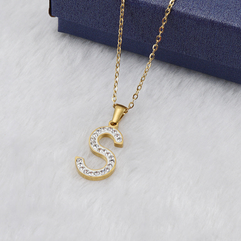 Diamond Letter Necklace 18K Gold