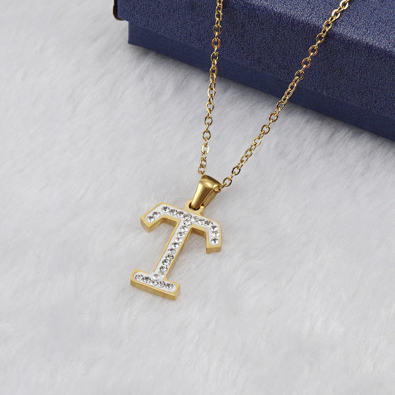 Diamond Letter Necklace 18K Gold