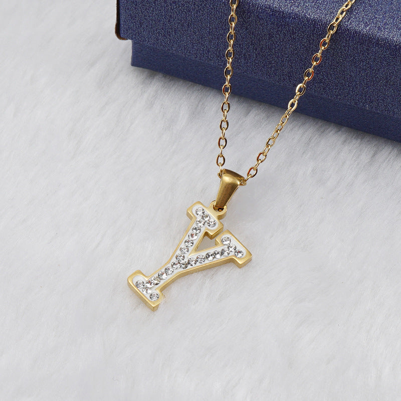 Diamond Letter Necklace 18K Gold