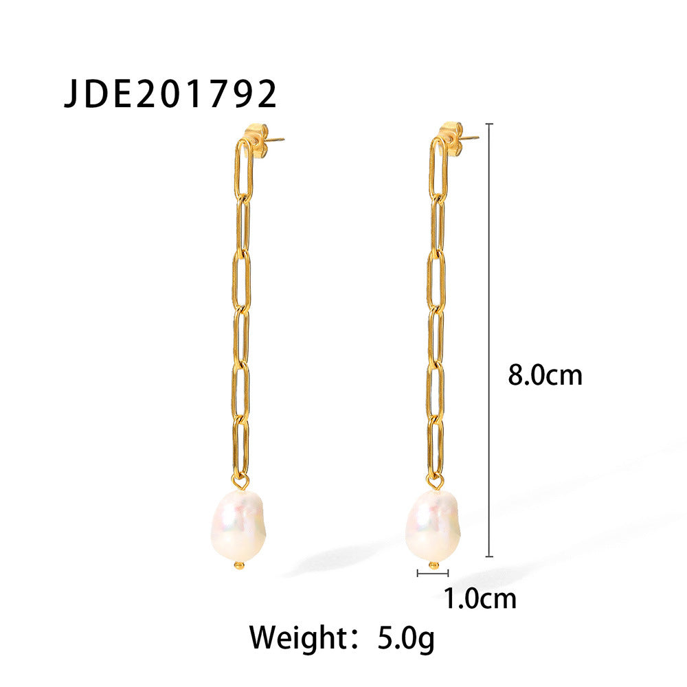 Long Pearl Chain Earring