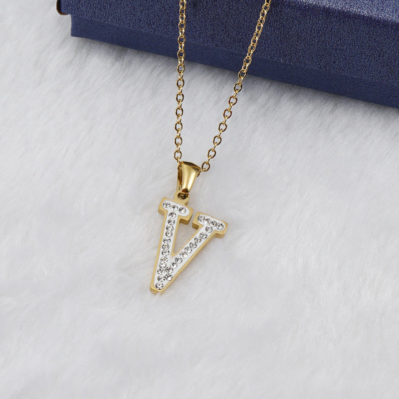 Diamond Letter Necklace 18K Gold