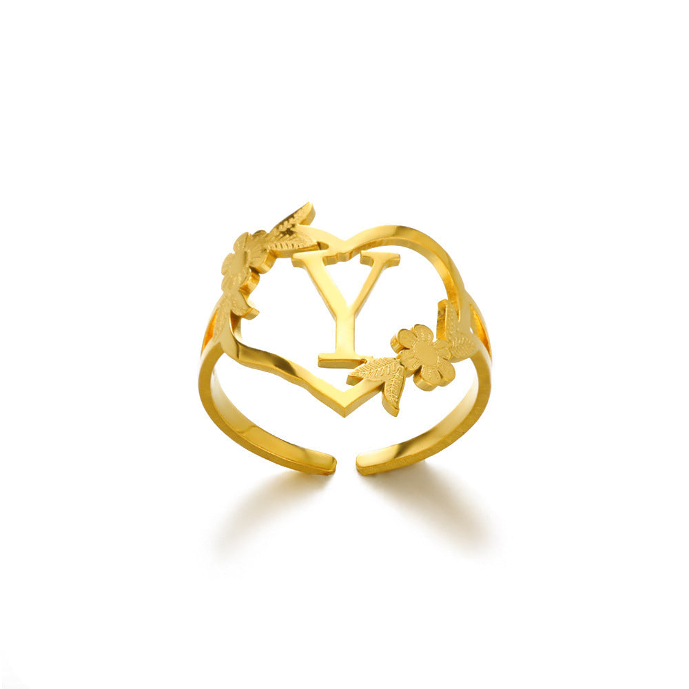 Heart-shaped Letter Ring